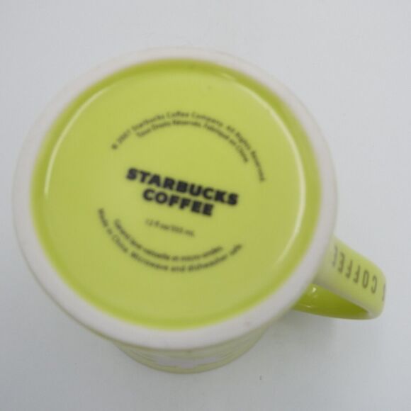 Starbucks Tall Coffee Mug 2007 Lime Green White Floral Ceramic 12oz - Picture 7 of 8